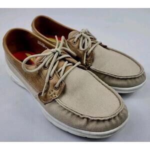 Skechers Goga Max Go Step Womens 8.5 M Boat Shoes Lace up Beige Brown